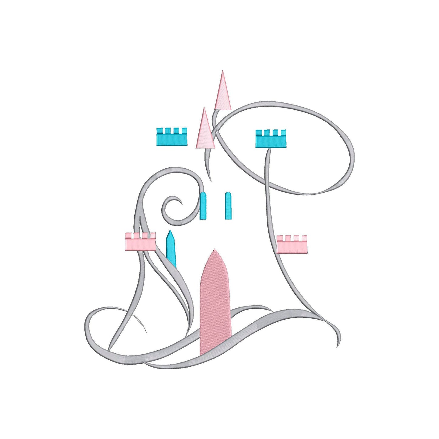 Abstract Princess Aurora Castle Disneyland Logo Machine Embroidery.