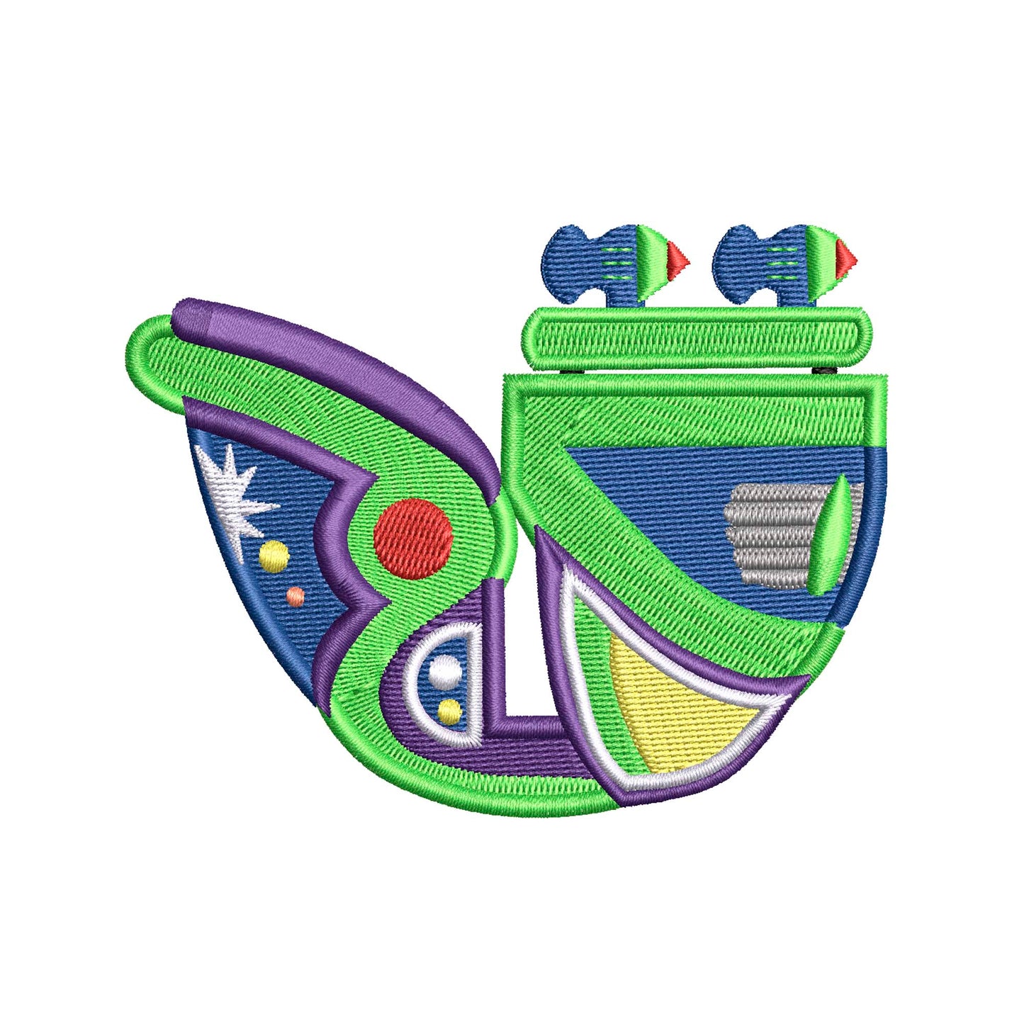 Buzz Spin Ride Vehicle Machine Embroidery.