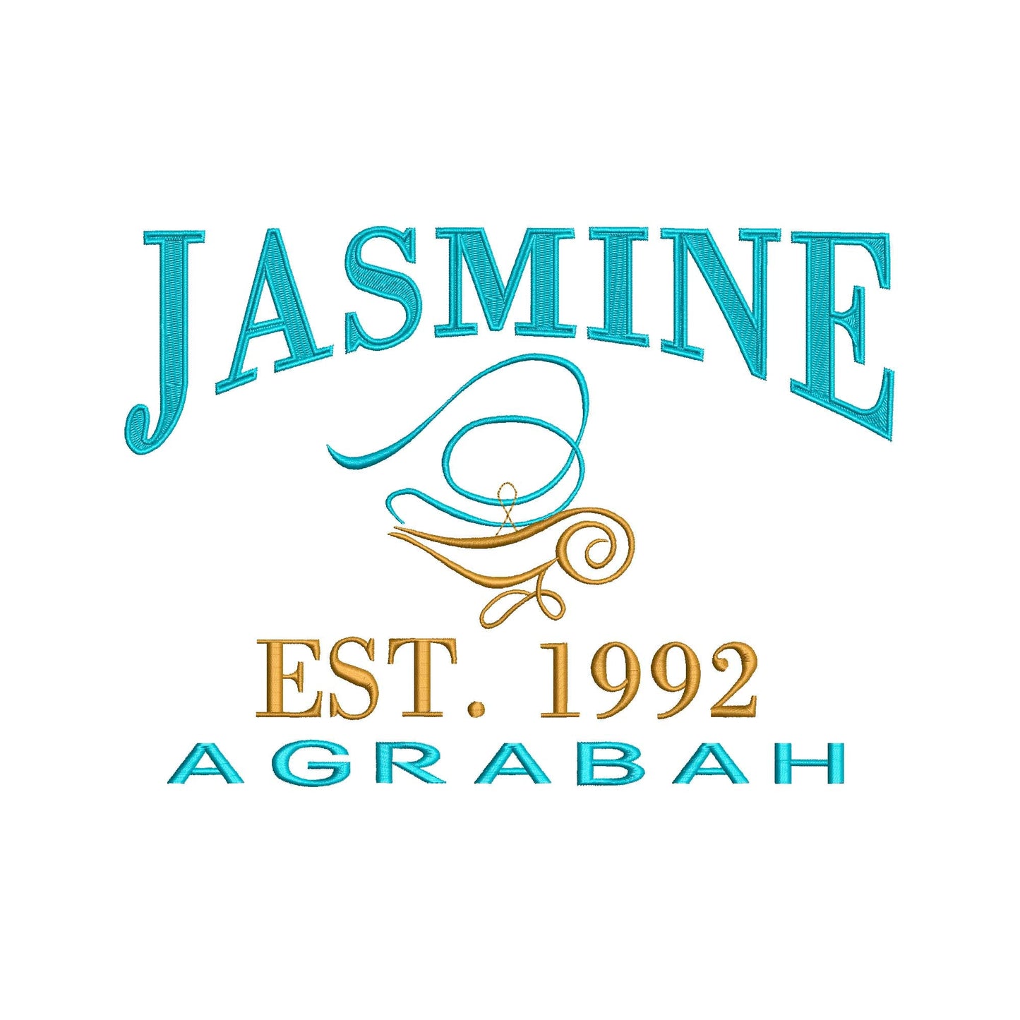 Princess Jasmine from Aladdin Machine Embroidery. Established 1992.