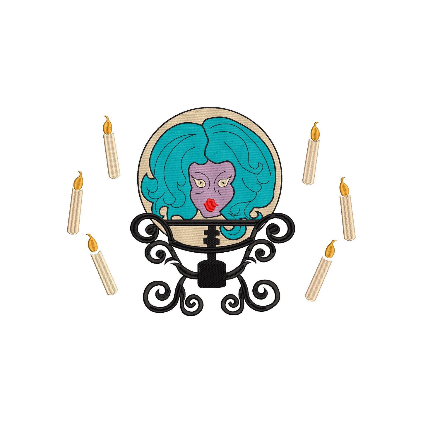 Haunted Mansion Machine Embroidery Design. Madame Leota. Fortune Teller, Crystal Ball, 5 Sizes
