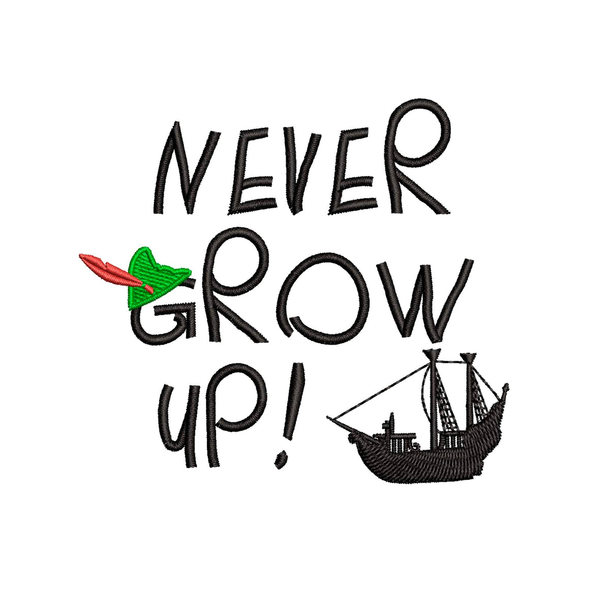 Peter Pan inspired Machine Embroidery Design. Never Grow Up.