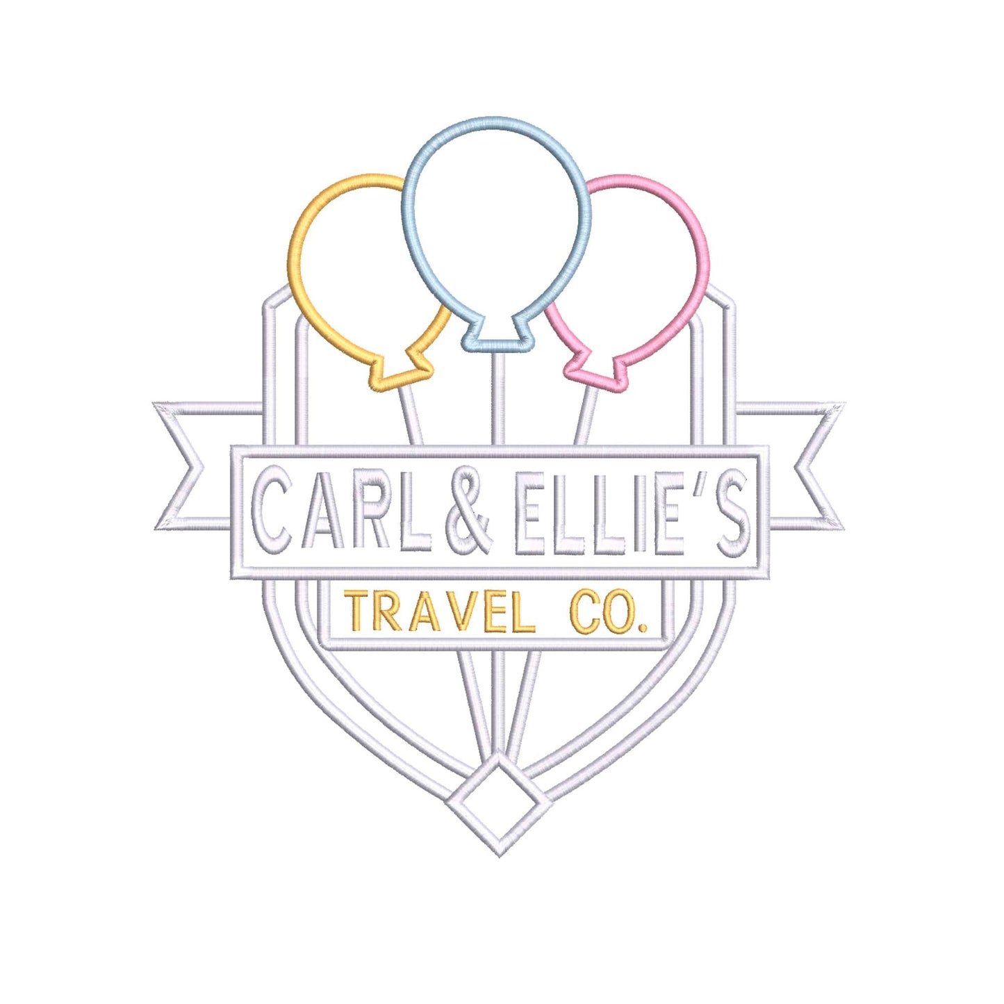 Carl & Ellie's Travel Co. Up Inspired Machine Embroidery Design.