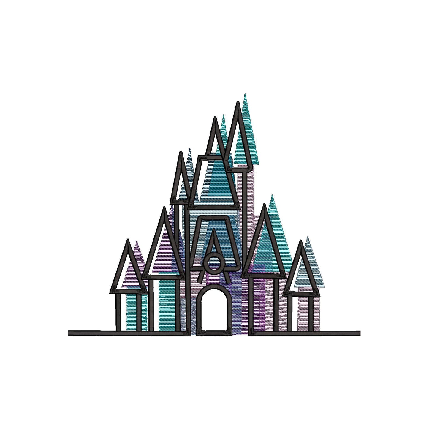 Watercolor Castle Lightweight Machine Embroidery Design. 7 sizes