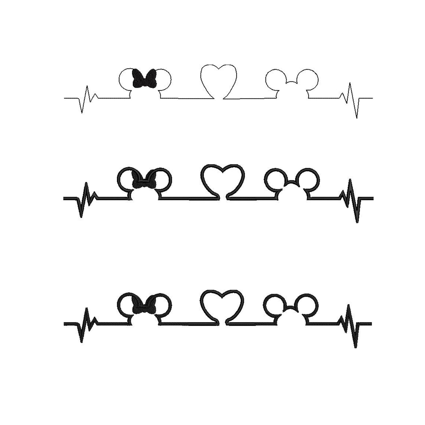 Bundle -  Heartbeat Machine Embroidery Design. 9 Designs, 3 Stitch patters each, 5 Sizes Each. Each design comes in a Satin, Fill and Single Stitch pattern.