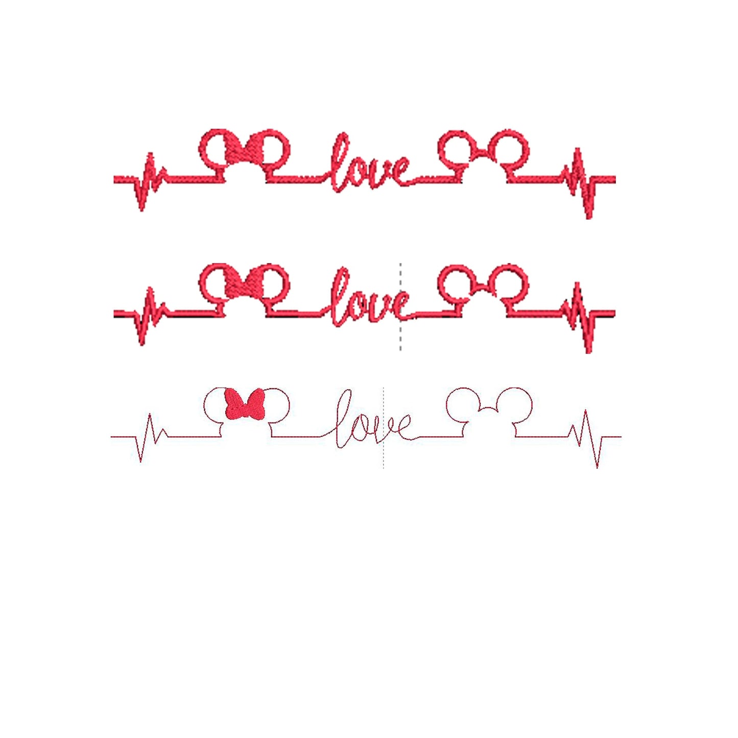 Bundle -  Heartbeat Machine Embroidery Design. 9 Designs, 3 Stitch patters each, 5 Sizes Each. Each design comes in a Satin, Fill and Single Stitch pattern.