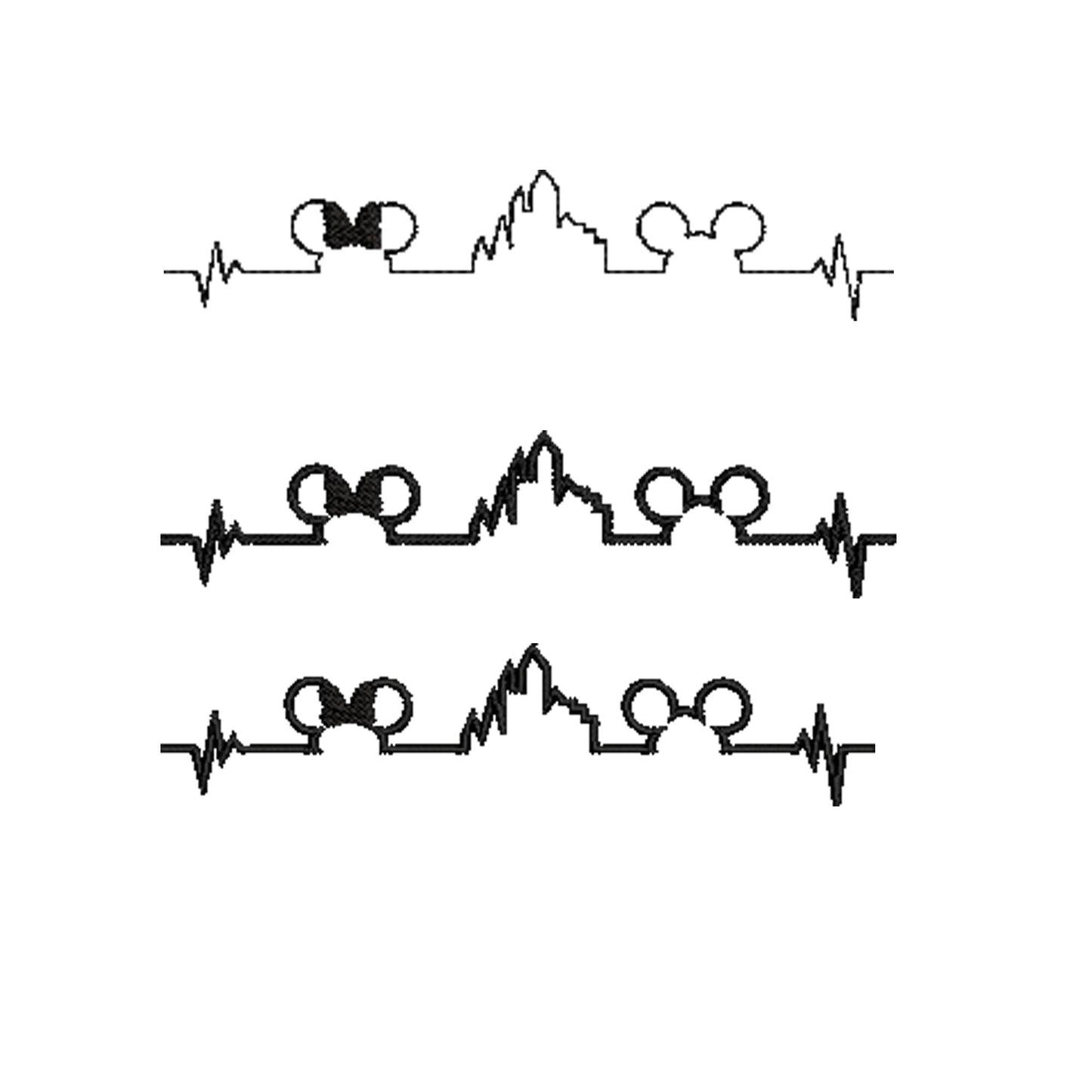 Bundle -  Heartbeat Machine Embroidery Design. 9 Designs, 3 Stitch patters each, 5 Sizes Each. Each design comes in a Satin, Fill and Single Stitch pattern.