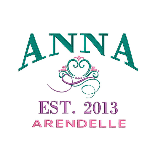 Princess Anna Logo Machine Embroidery. Established 2013. Frozen.