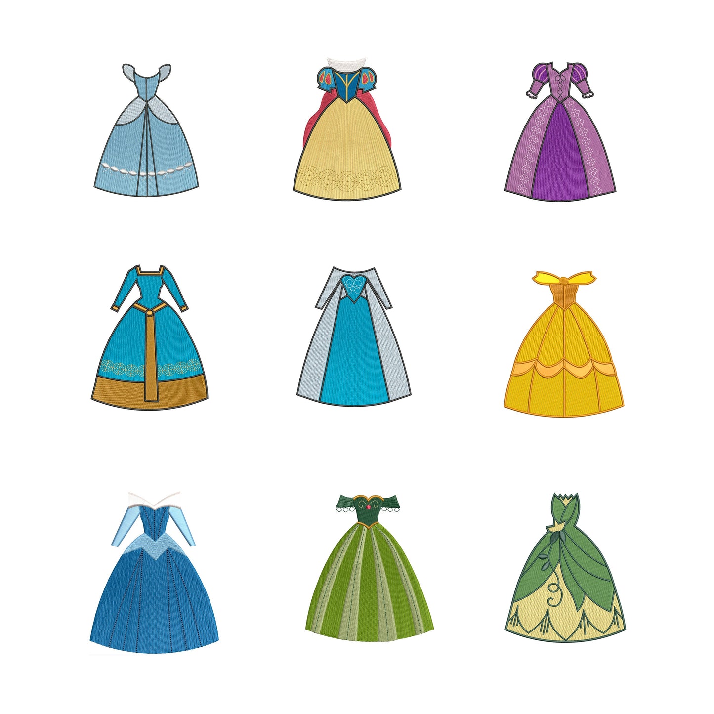 BUNDLE - Disney Princess Dress Machine Embroidery Design. BONUS - Hat design included.