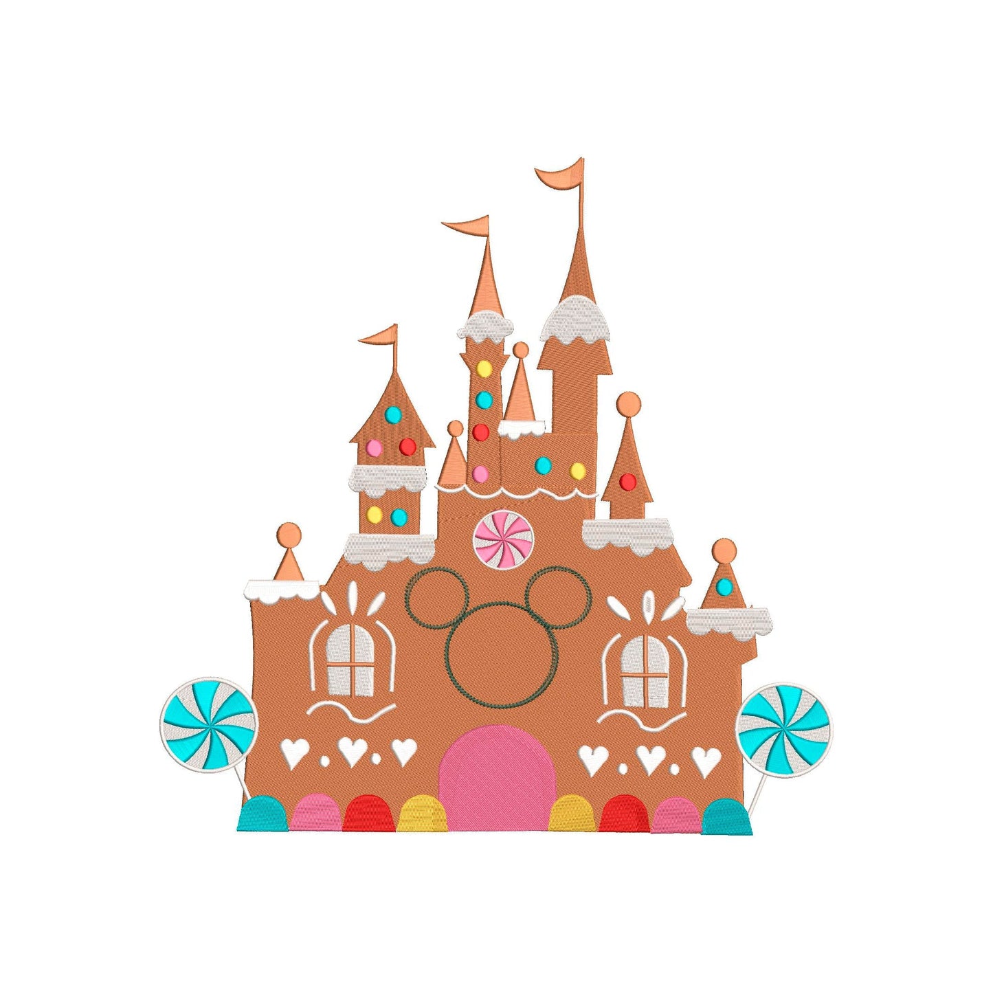 Cinderella Castle Christmas Gingerbread Machine Embroidery Hat and T-Shirt Design,