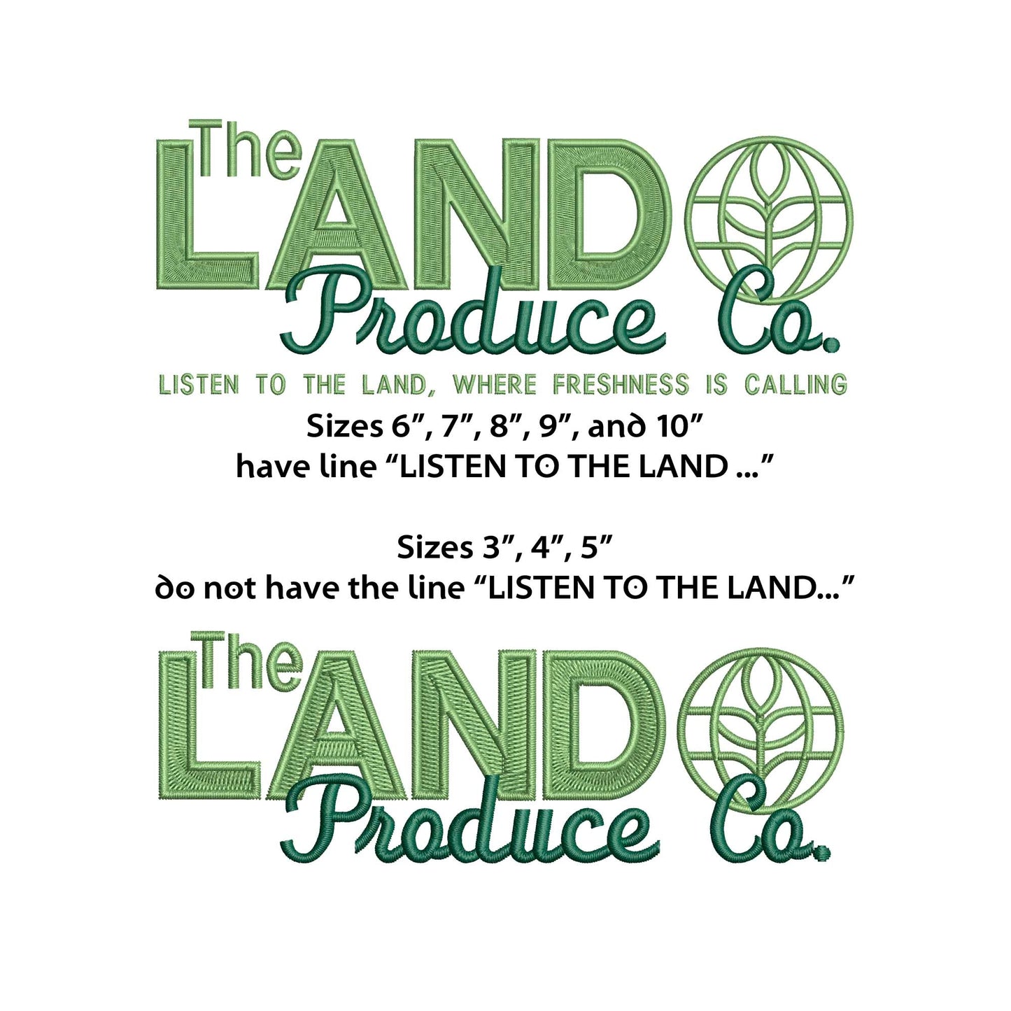 Living with the Land  Machine Embroidery Design. LAND Produce Company.