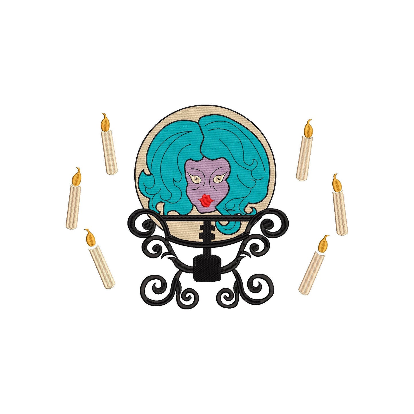 Haunted Mansion Machine Embroidery Design. Madame Leota.  Fortune Teller, Crystal Ball, 5 Sizes