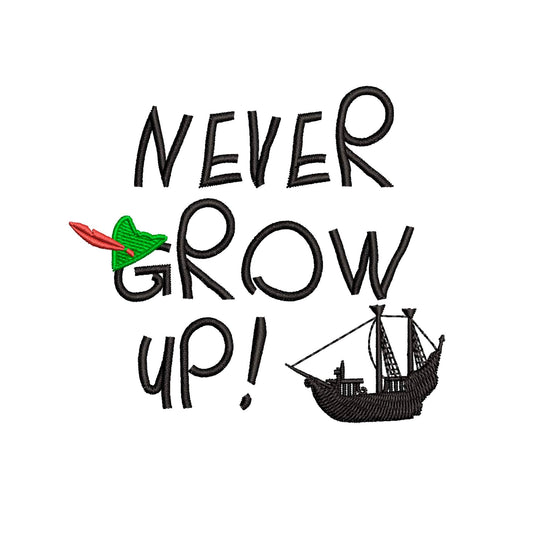 Peter Pan inspired Machine Embroidery Design.  Never Grow Up.