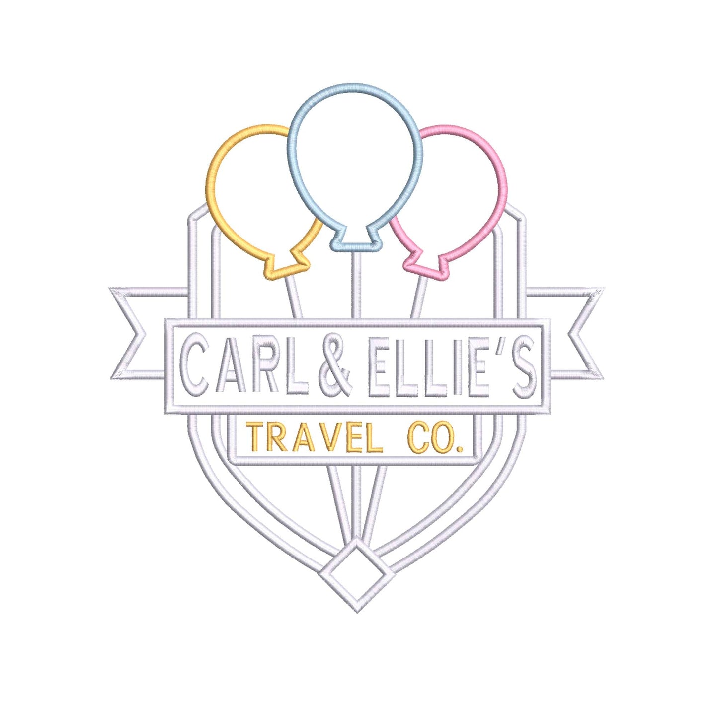 Carl & Ellie's Travel Co. Up  Inspired Machine Embroidery Design.