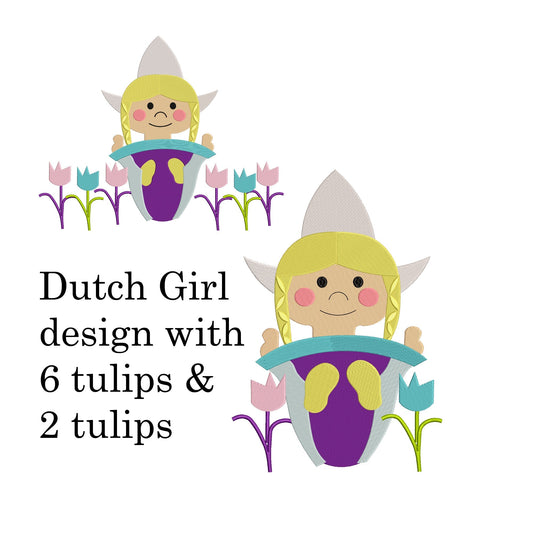 Small World Dancing Dutch Girl Dolls Machine Embroidery.  Complete with Hat Size! Promo Pricing.