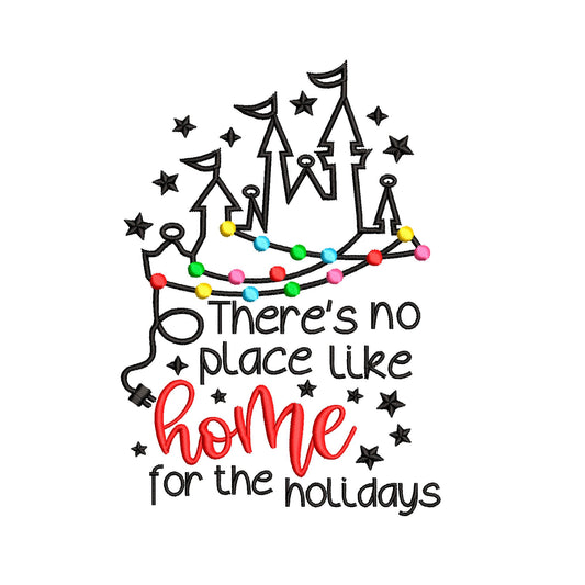 Parks inspired Machine Embroidery Design. There's no place like home for the holidays!  Magic Kingdom.