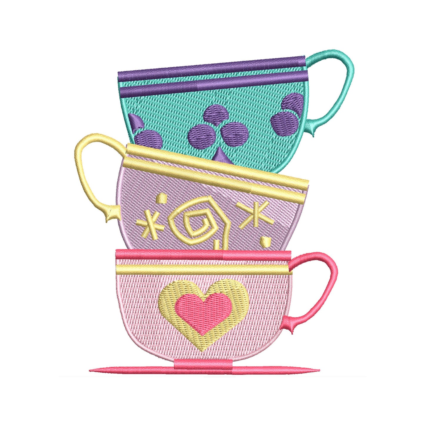 Alice in Wonderland inspired Machine Embroidery Design. Teacups We're all Mad Here.