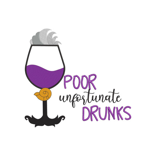 Ursula Inspired Wine Glass Machine Embroidery Design. Poor Unfortunate Drunks