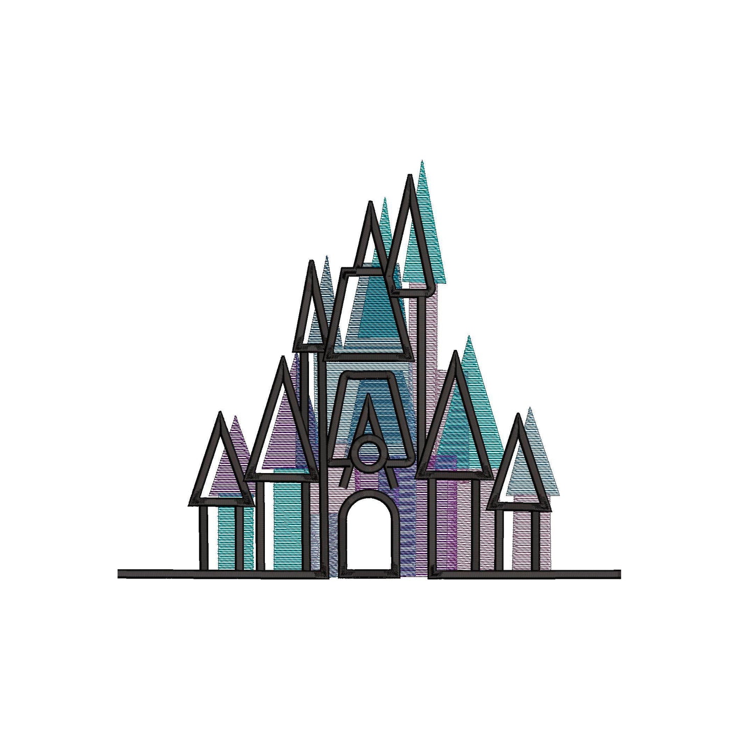 Watercolor Castle Lightweight Machine Embroidery Design.  7 sizes